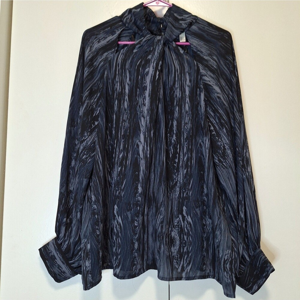 H by Halston Long Sleeve Print Blouse with Cut Outs Size XXL